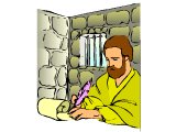 Paul in prison, writing a letter